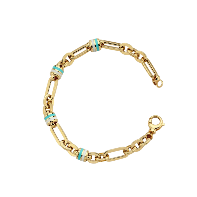 Eterna Turkuaz-Beyaz Mineli Halka Cetaş Altın Bileklik - Cetaş 