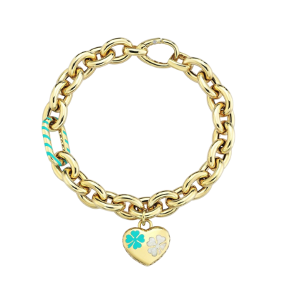 Eterna Turkuaz-Beyaz Mineli Kalpli Cetaş Altın Bileklik - 1