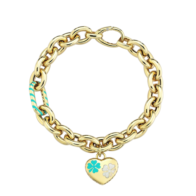 Eterna Turkuaz-Beyaz Mineli Kalpli Cetaş Altın Bileklik - Cetaş 