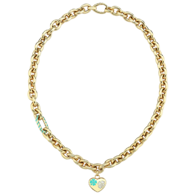 Eterna Turkuaz-Beyaz Mineli Kalpli Cetaş Altın Kolye - 1