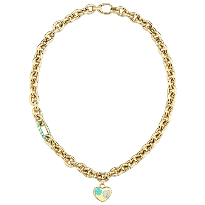 Eterna Turkuaz-Beyaz Mineli Kalpli Cetaş Altın Kolye - Cetaş 