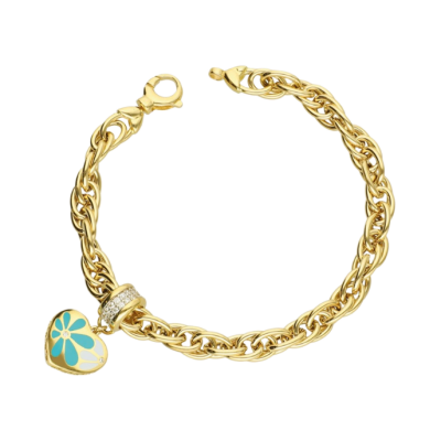 Eterna Turkuaz-Beyaz Mineli Kalpli Taşlı Cetaş Altın Bileklik - 1