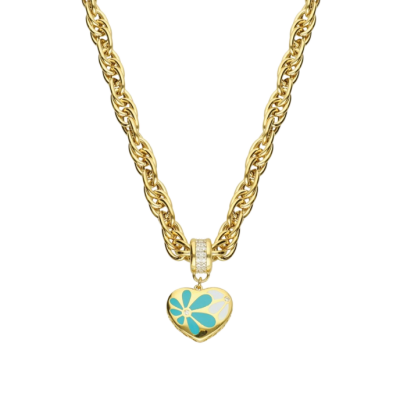 Eterna Turkuaz-Beyaz Mineli Kalpli Taşlı Cetaş Altın Kolye - 1