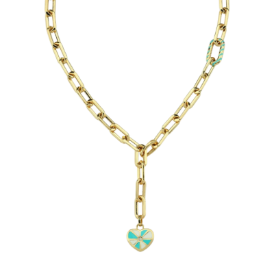 Eterna Turkuaz-Beyaz Mineli Kalpli Zincir Cetaş Altın Kolye - 1