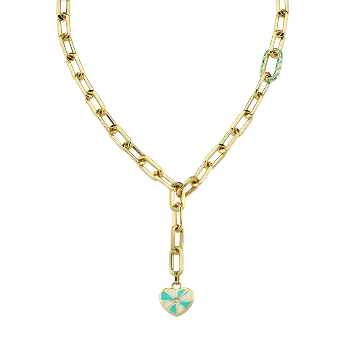 Eterna Turkuaz-Beyaz Mineli Kalpli Zincir Cetaş Altın Kolye - Cetaş 