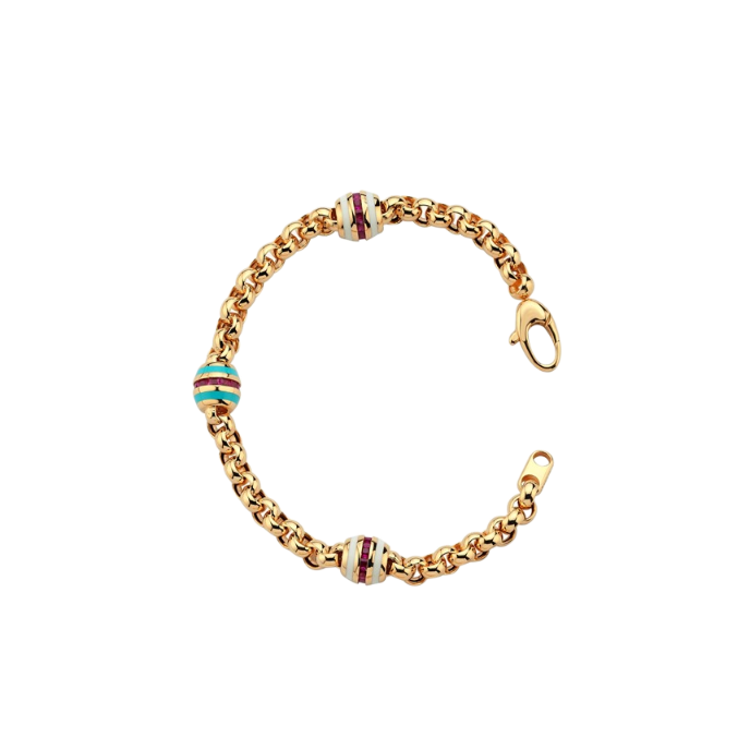 Eterna Turkuaz-Beyaz Mineli Pembe Taşlı Cetaş Altın Bileklik - Cetaş 