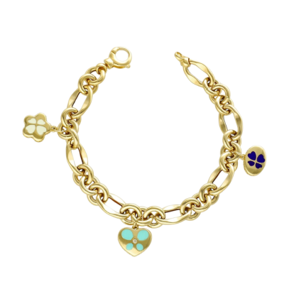 Eterna Turkuaz - Lacivert - Beyaz Mineli Cetaş Altın Bileklik - 1