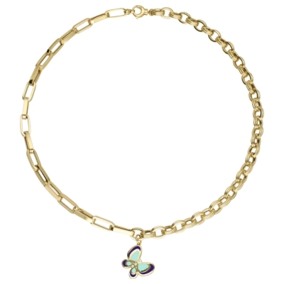 Eterna Turkuaz - Lacivert Mineli Kelebek Cetaş Altın Kolye - 1