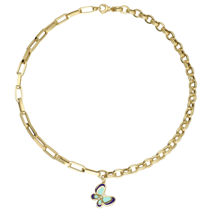 Eterna Turkuaz - Lacivert Mineli Kelebek Cetaş Altın Kolye - Cetaş 