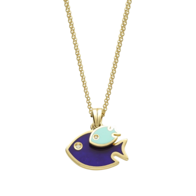 Eterna Turkuaz-Mavi Mineli Balık Cetaş Altın Kolye - 1