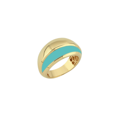 Eterna Turkuaz Mine Çizgili Bombeli Cetaş Altın Yüzük - 1