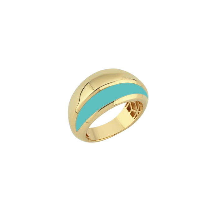 Eterna Turkuaz Mine Çizgili Bombeli Cetaş Altın Yüzük - Cetaş 