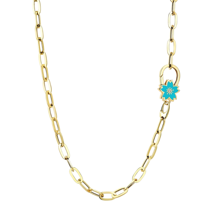 Eterna Turkuaz Mineli Çiçek Cetaş Altın Kolye - Cetaş 
