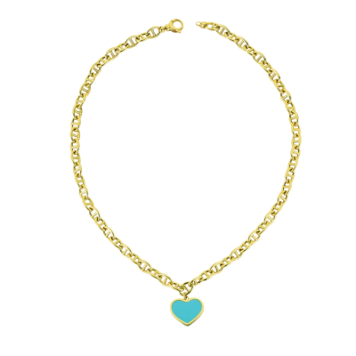 Eterna Turkuaz Mineli Kalp Zincir Cetaş Altın Kolye - 1