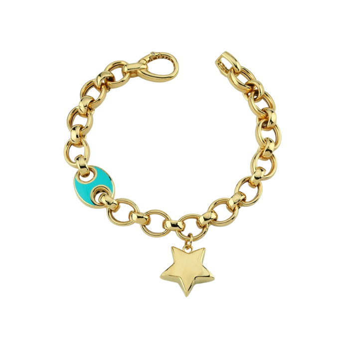 Eterna Turkuaz Mineli Yıldız Cetaş Altın Bileklik - Cetaş 