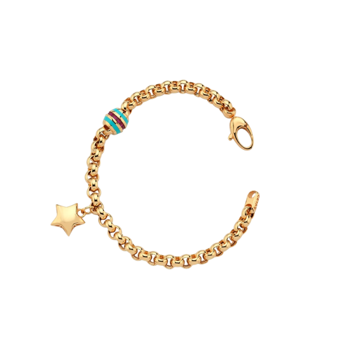 Eterna Turkuaz Mineli Yıldız Sallantılı Cetaş Altın Bileklik - Cetaş 