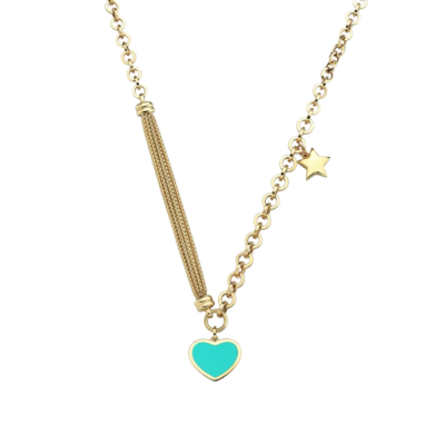 Eterna Turkuaz Mineli Yıldız Sallantılı Cetaş Altın Kolye - 1