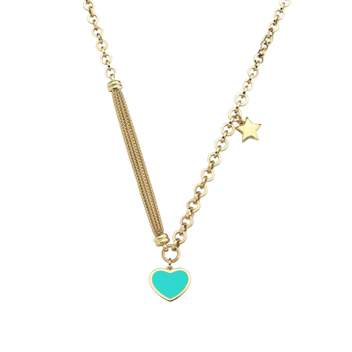Eterna Turkuaz Mineli Yıldız Sallantılı Cetaş Altın Kolye - Cetaş 