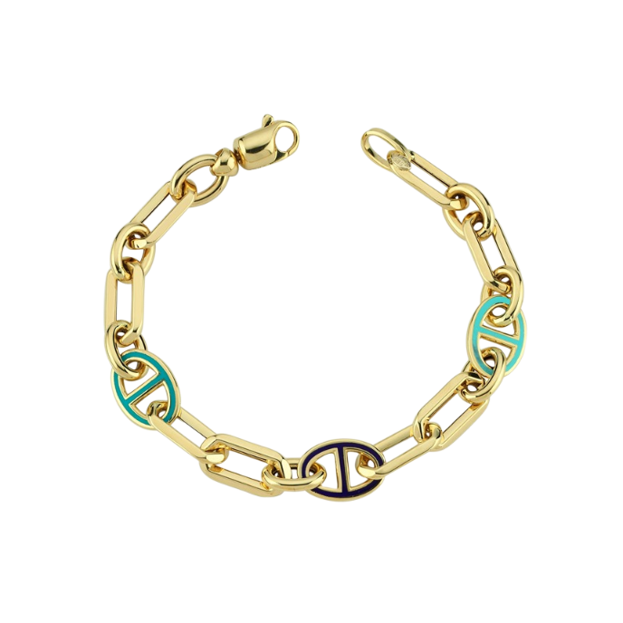Eterna Turkuaz-Siyah Mineli Cetaş Altın Bileklik - Cetaş 
