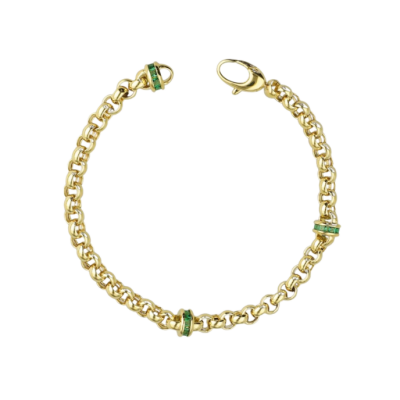 Eterna Yeşil Taşlı Zincir Cetaş Altın Bileklik - 1