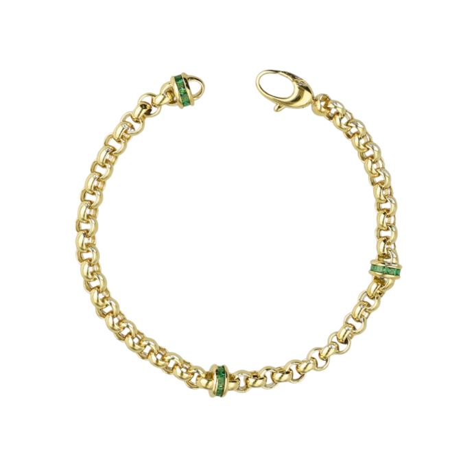 Eterna Yeşil Taşlı Zincir Cetaş Altın Bileklik - Cetaş 