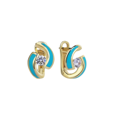 Eterna Yin-Yang Turkuaz Mineli Cetaş Altın Küpe - 1