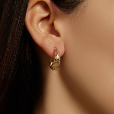 Etnik Desenli Halka Altın Küpe - 1