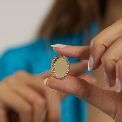 Etrafı Dorika Dizili Plaka Altın Kolye - 2