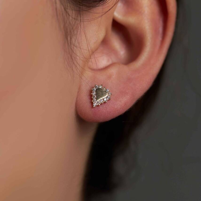 Etrafı Taşlı Vidalı Kalp Altın Küpe - Semih Haşhaş Kuyumculuk