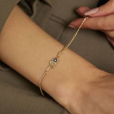 Fil Figürlü Nazarlı Altın Zincir Bileklik - 1