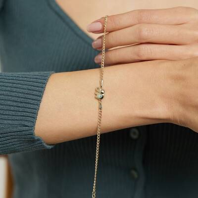 Fil Figürlü Turkuaz Nazarlı Altın Zincir Bileklik - 1