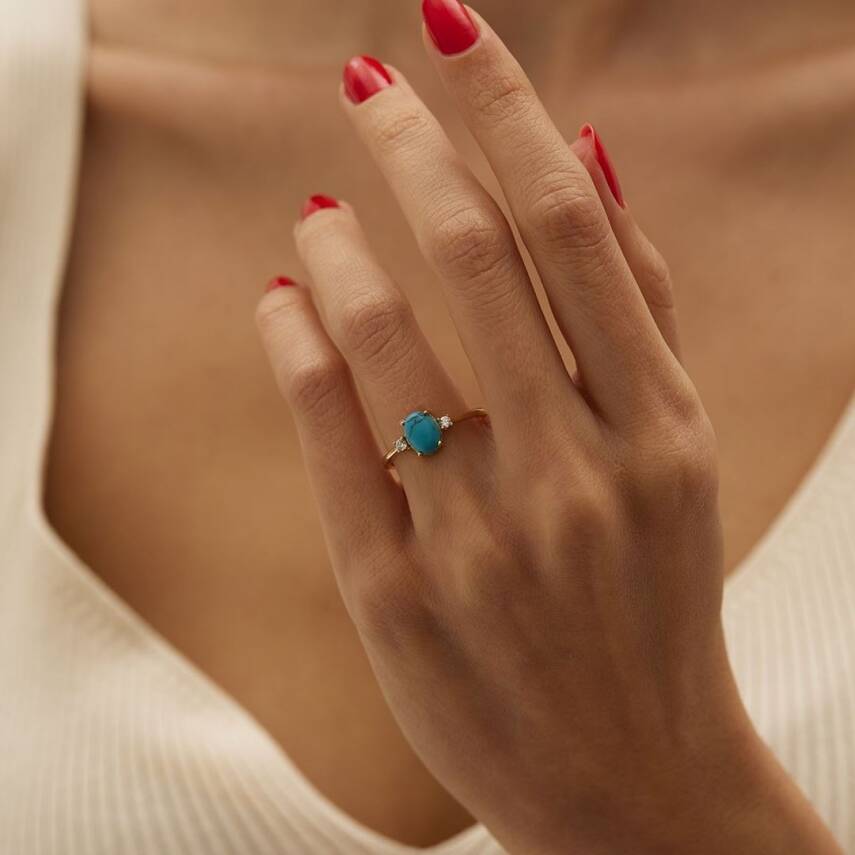 Firuze Taşlı Altın Yüzük - 1