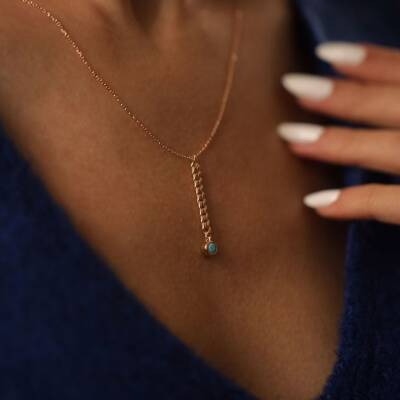 Firuze Taşlı Gurmet Zincir Altın Kolye - 1