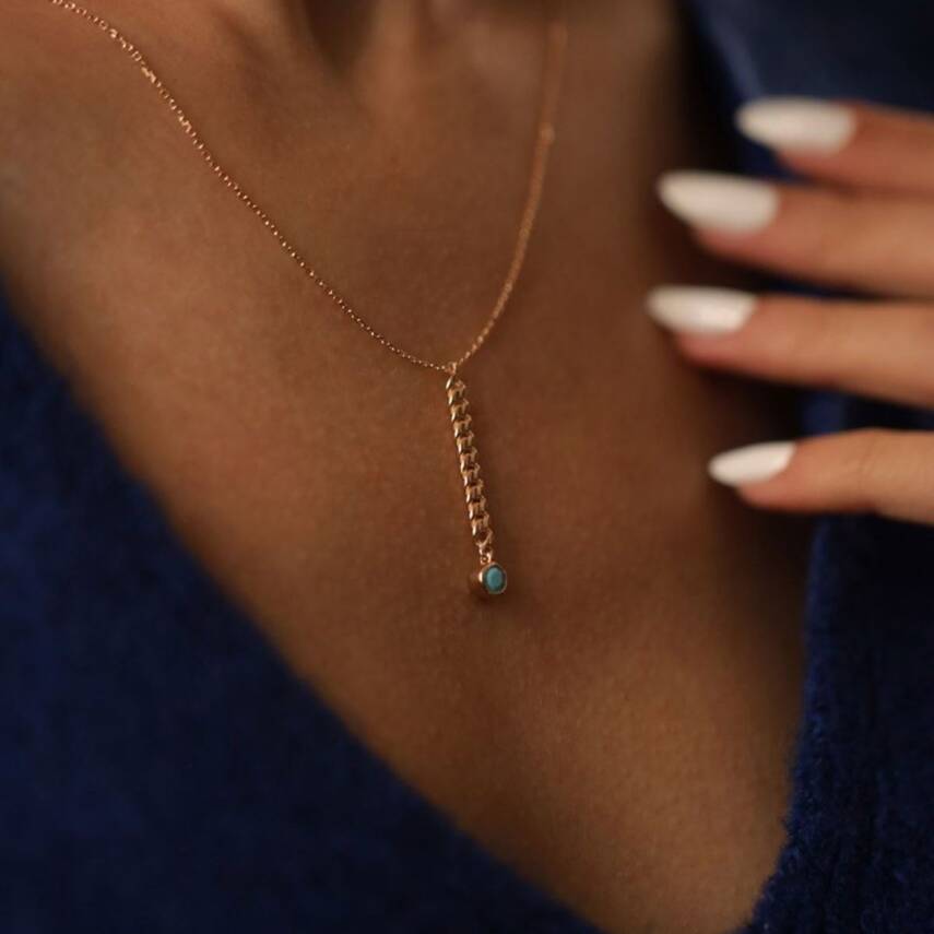 Firuze Taşlı Gurmet Zincir Altın Kolye - 1