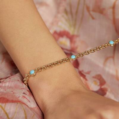 Firuze Taşlı Halka Altın Bileklik - 2