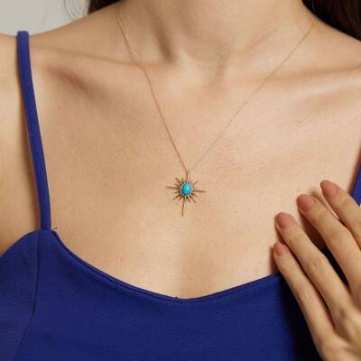 Firuze Taşlı Kutup Yıldızı Altın Kolye - 1