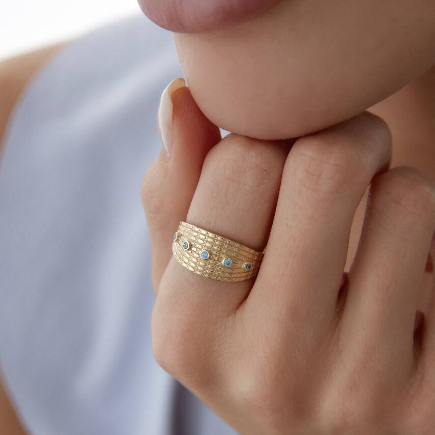 Firuze Taşlı Vintage Luna Yüzük - 1