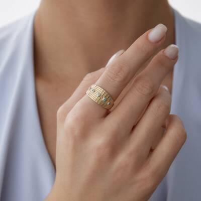 Firuze Taşlı Vintage Luna Yüzük - 2