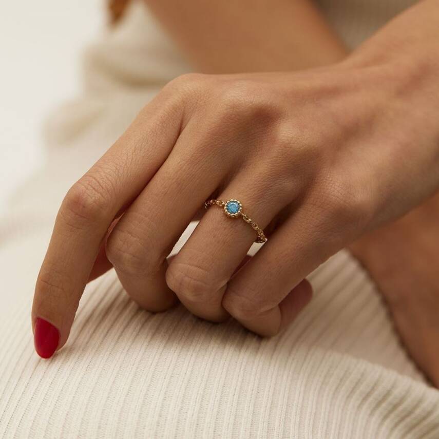 Firuze Taşlı Zincir Detaylı Altın Yüzük - Semih Haşhaş Kuyumculuk (1)