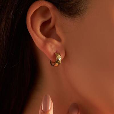 Geometrik Halka Altın Küpe - 1