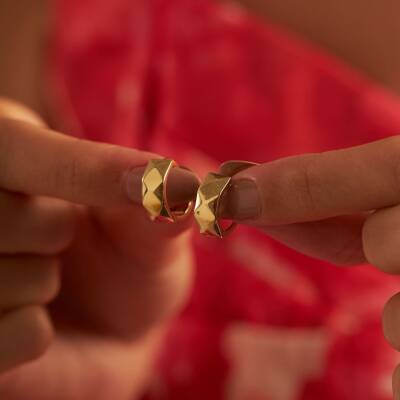 Geometrik Halka Altın Küpe - 2