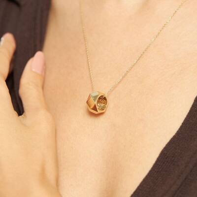 Geometrik Tasarımlı Altın Zincir Kolye - 2