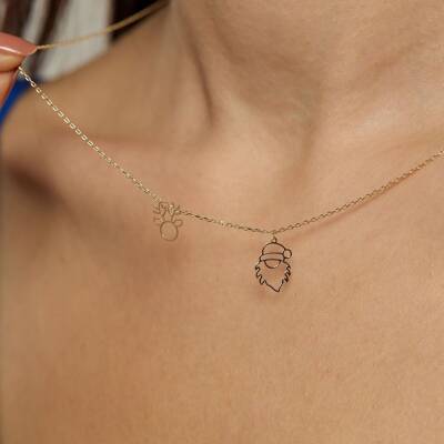 Geyik Ve Noel Baba Sallantılı Altın Kolye - 1