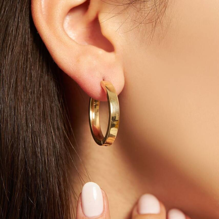 Gizli Kilit Oval Altın Küpe - Semih Haşhaş Kuyumculuk