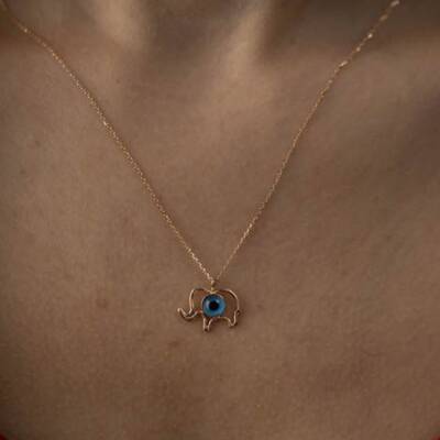 Göz Boncuklu Fil Altın Kolye - 2