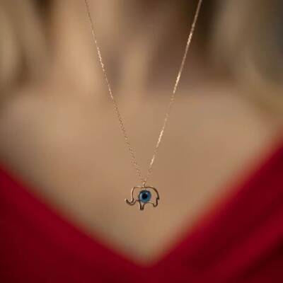 Göz Boncuklu Fil Altın Kolye - 1