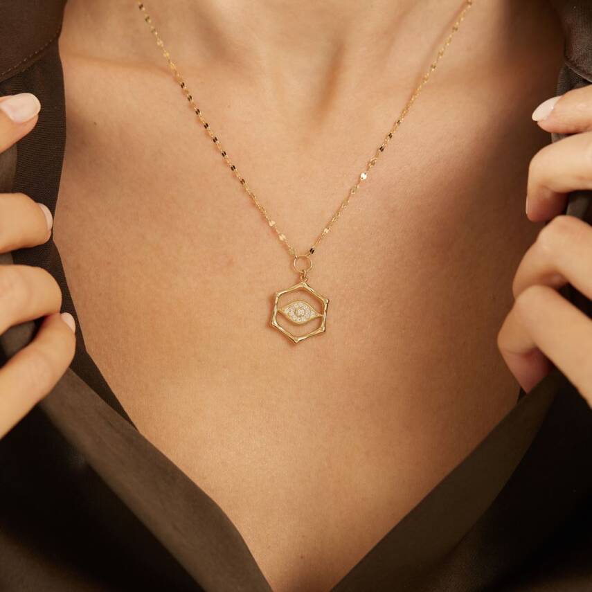 Göz Figürlü Altıgen Altın Kolye - Semih Haşhaş Kuyumculuk