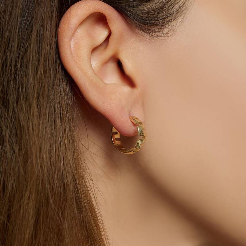 Greek Desenli Altın Halka Küpe - 1