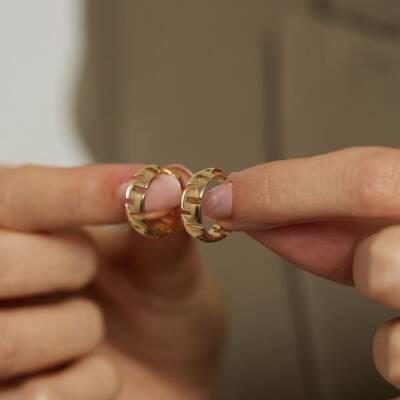 Greek Desenli Altın Halka Küpe - 2