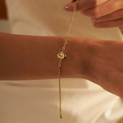 Gurmet Zincirli Kalp Altın Bileklik - 1